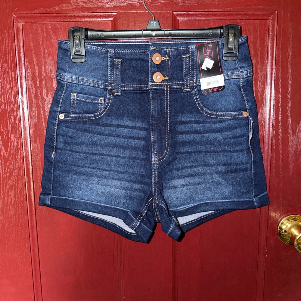No Boundaries Dark Blue High-Rise Denim Shorts